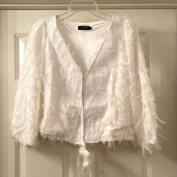 Nwt Amaryllis White Tie-Front Feathery Crop Top (P11.7) - Picture 4 of 9